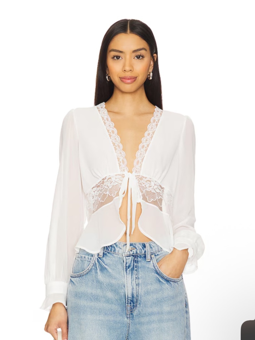 Revolve Kat the Label white Betty blouse NWT size Small - Picture 7 of 12